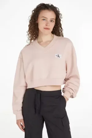 Calvin Klein Cropped V-Neck Sweatshirt, Sepia Rose