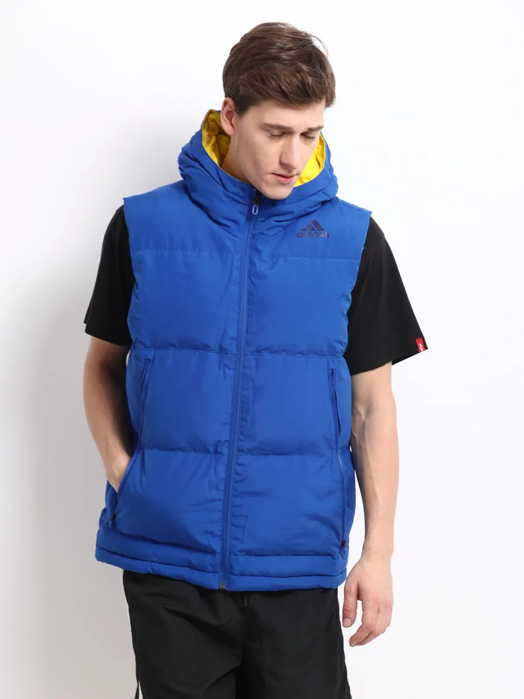 Adidas Men Blue & Yellow Sleeveless Reversible Jacket