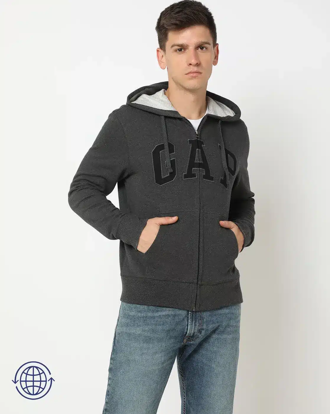 GAP Men Logo Applique Regular Fit Zip-Front Hoodie