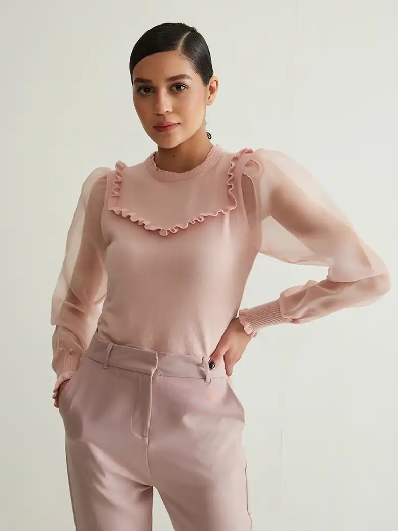 Buy Cover Story Pink Blush Organza Top for women