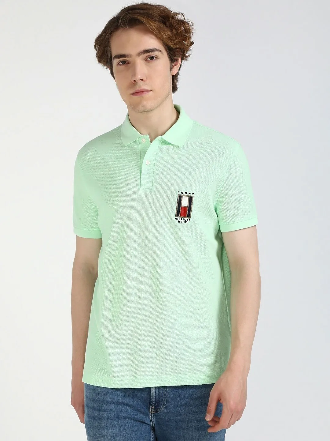 Men's Solid Polo Collar Cotton T-Shirt by Tommy Hilfiger