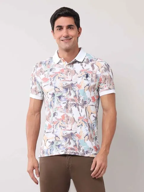 Denim Co. Multicoloured Cotton Slim Fit Printed Polo T-Shirt, U.S. Polo Assn.